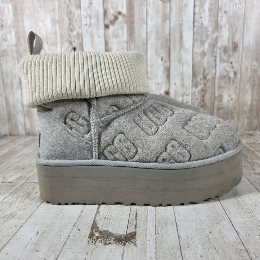 UGG Classic Mini Regenerate Grey Felt Platform Boots Womens 9 1144051‎